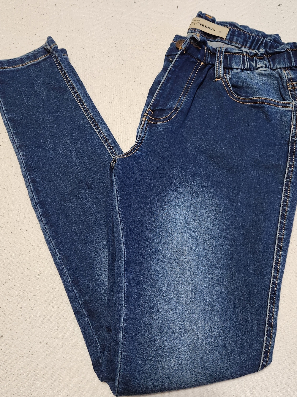 Elastic-Waist Dark Blue Skinny Jeans for Women